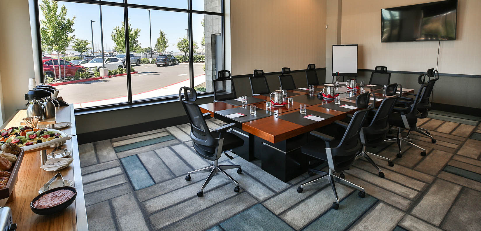 Edgewater table with window view and catering